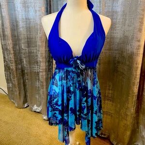 Blue sexy shirt backless